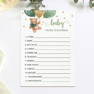 Teddy Bear Word Scramble Game Baby shower Kaart