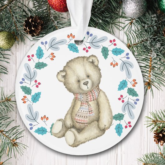 Teddy Bear Wreath Grandchild Holiday Ornament