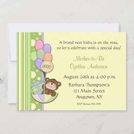 Teddy Bear Yellow Baby shower Invitation Kaart (Voorkant)