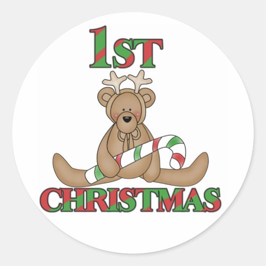 Teddy Bear Zeer 1e kersthemden en cadeautjes Ronde Sticker (Voorkant)