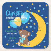 Teddy Bear zit op de Maan Baby Birth Stats Kartonnen Onderzetters (Voorkant)