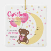 Teddy Bear zit op de Maan Baby Birth Stats Keramisch Ornament (Achterkant)
