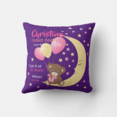 Teddy Bear zit op de Maan Baby Birth Stats Kussen (Achterkant)