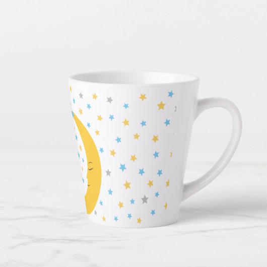 Teddy Bear zit op de Maan Baby Birth Stats Latte Mok (Rechts)