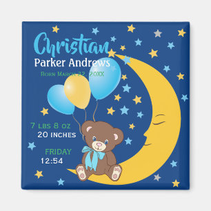 Teddy Bear zit op de Maan Baby Birth Stats Magneet