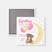 Teddy Bear zit op de Maan Baby Birth Stats Magneet (Voorkant / Achterkant)