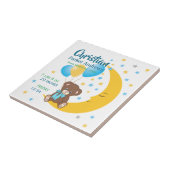 Teddy Bear zit op de Maan Baby Birth Stats Tegeltje (Zijkant)