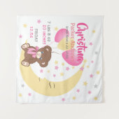 Teddy Bear zit op de Maan Baby Birth Stats Wandkleed (Voorkant (horizontaal))