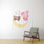 Teddy Bear zit op de Maan Baby Birth Stats Wandkleed (In Situ (horizontaal))