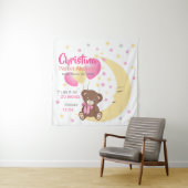 Teddy Bear zit op de Maan Baby Birth Stats Wandkleed (In situ)