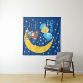 Teddy Bear zit op de Maan Baby Birth Stats Wandkleed (In Situ (horizontaal))