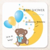 Teddy Bear zit op de maan | Baby Boy Shower Kartonnen Onderzetters (Voorkant)