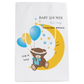 Teddy Bear zit op de maan | Baby Boy Shower Medium Cadeauzakje (Voorkant)