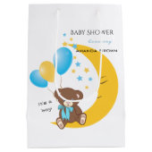 Teddy Bear zit op de maan | Baby Boy Shower Medium Cadeauzakje (Achterkant)