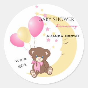 Teddy Bear zit op de maan   Shower voor babymeisje Ronde Sticker