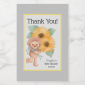 Teddy Bear Zonnebloem Baby shower Dank u Wijn Etiket (Enkel label)