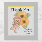 Teddy Bear Zonnebloem Baby shower Dank u Wijn Etiket (Enkel label)