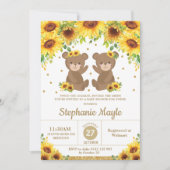 Teddy Bear Zonnebloem Bloemen Baby Shower Tweeling Kaart (Voorkant)