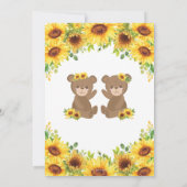 Teddy Bear Zonnebloem Bloemen Baby Shower Tweeling Kaart (Achterkant)