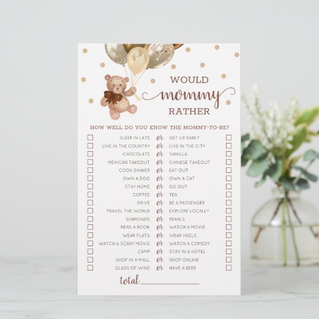 Teddy Bear Zou Mammo Liever Baby Shower (Staand voorkant)
