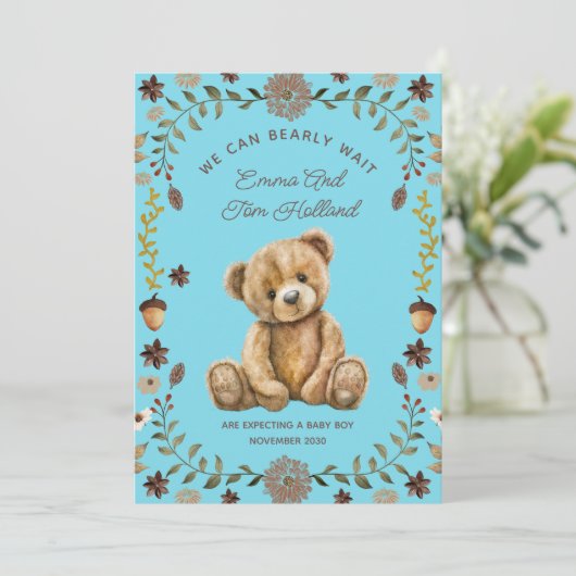 Teddy Bear Zwangerschap Blue Boy Aankondiging (Staand voorkant)
