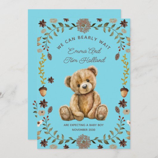 Teddy Bear Zwangerschap Blue Boy Aankondiging (Voorkant / Achterkant)