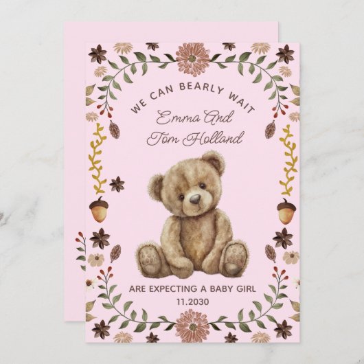 Teddy Bear zwangerschap roze meisje Aankondiging (Voorkant / Achterkant)