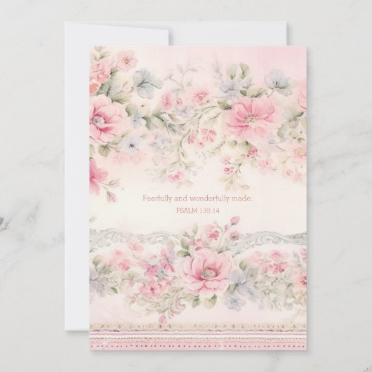 Teddy Bearly Wait Pink Christian Girl Baby Shower Kaart (Achterkant)