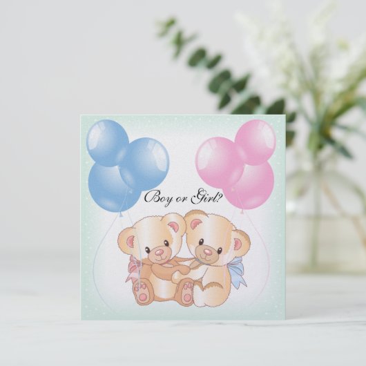 Teddy Bears and Balloons Gender Reopenbaart Party  Kaart (Staand voorkant)