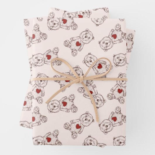Teddy Bears and Hearts Gift Wrap 3 Pk. (Sheets) Inpakpapier Vel (In situ)