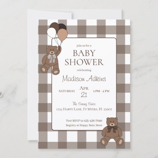 Teddy Bears Baby Boy Brown Baby Shower Kaart (Voorkant)