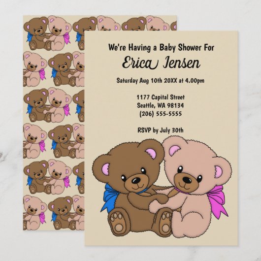 Teddy Bears Baby shower & Patroon Kaart (Voorkant / Achterkant)