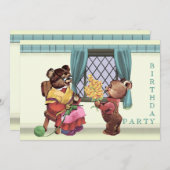 Teddy Bear's Birthday Party Invitation Kaart (Voorkant / Achterkant)