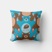 Teddy Bears blue Monogram Kind Square Pillow Kussen (Voorkant)