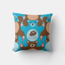 Teddy Bears blue Monogram Kind Square Pillow