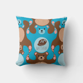 Teddy Bears blue Monogram Kind Square Pillow Kussen