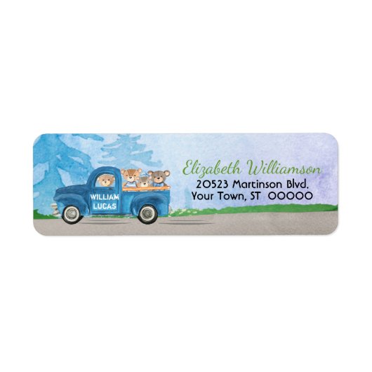Teddy Bears Blue Truck Green Baby Label (Voorkant)