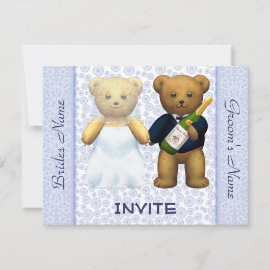 Teddy Bears Blue Wedding Invite Guests Kaart (Voorkant)