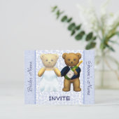 Teddy Bears Blue Wedding Invite Guests Kaart (Staand voorkant)