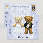 Teddy Bears Blue Wedding Invite Guests Kaart (Voorkant / Achterkant)