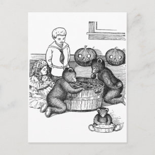 Teddy Bears Bobbing voor appels op Halloween Briefkaart