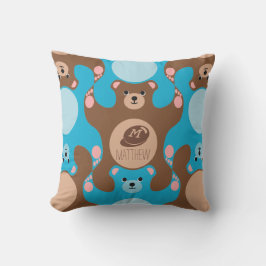 Teddy Bears brown Blue Monogram Kind Outdoor Pillo Buitenkussen