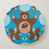 Teddy Bears brown Blue Monogram Kind Round Pillow Rond Kussen (Achterkant)