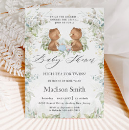 Teddy BearS Chic High Tea Party Twins Baby shower Kaart