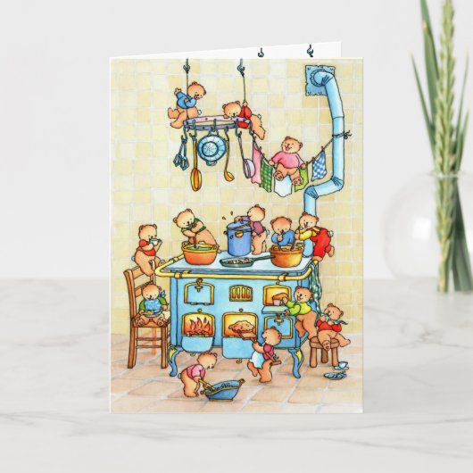 Teddy Bears Cooking in Kitchen Childrens Card Kaart (Voorkant)