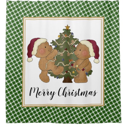 Teddy Bears Decorate kerstboom Douchegordijn (Voorkant)