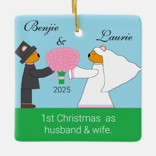 Teddy Bears die getrouwd zijn Keramisch Ornament (Voorkant)