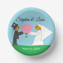 Teddy Bears die huwelijksweddenschappen krijgen Papieren Kommen