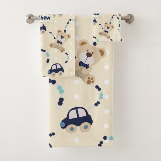 Teddy Bears en Cars Baby Boy Pattern Bad Handdoek (Insitu)