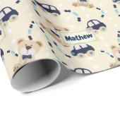 Teddy Bears en Cars Baby Boy Pattern Cadeaupapier (Rol Hoek)